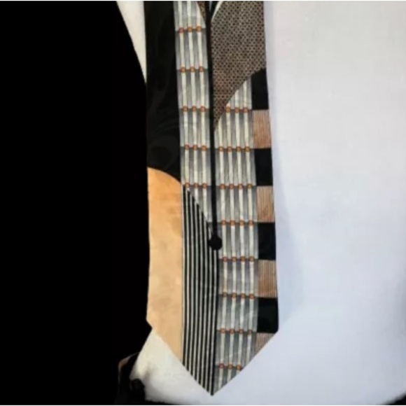 GIANNO Men’s Neck Tie • Peach & Black Abstract Design • 60"L 4” W - Picture 2 of 8